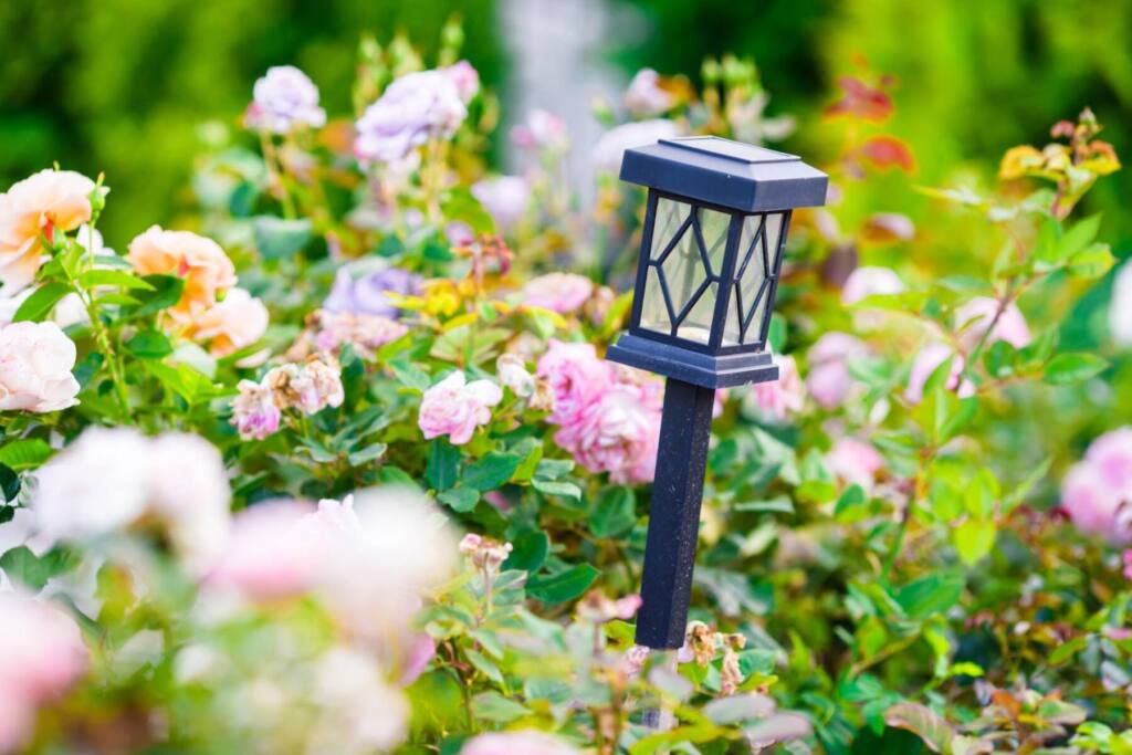 Lampa ogrodowa w ogrodzie.